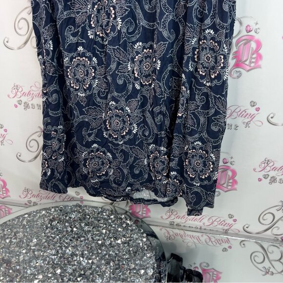 LOFT dress floral flowers tie up sleeve detail Navy and White Floral Midi Dress - Picture 3 of 10